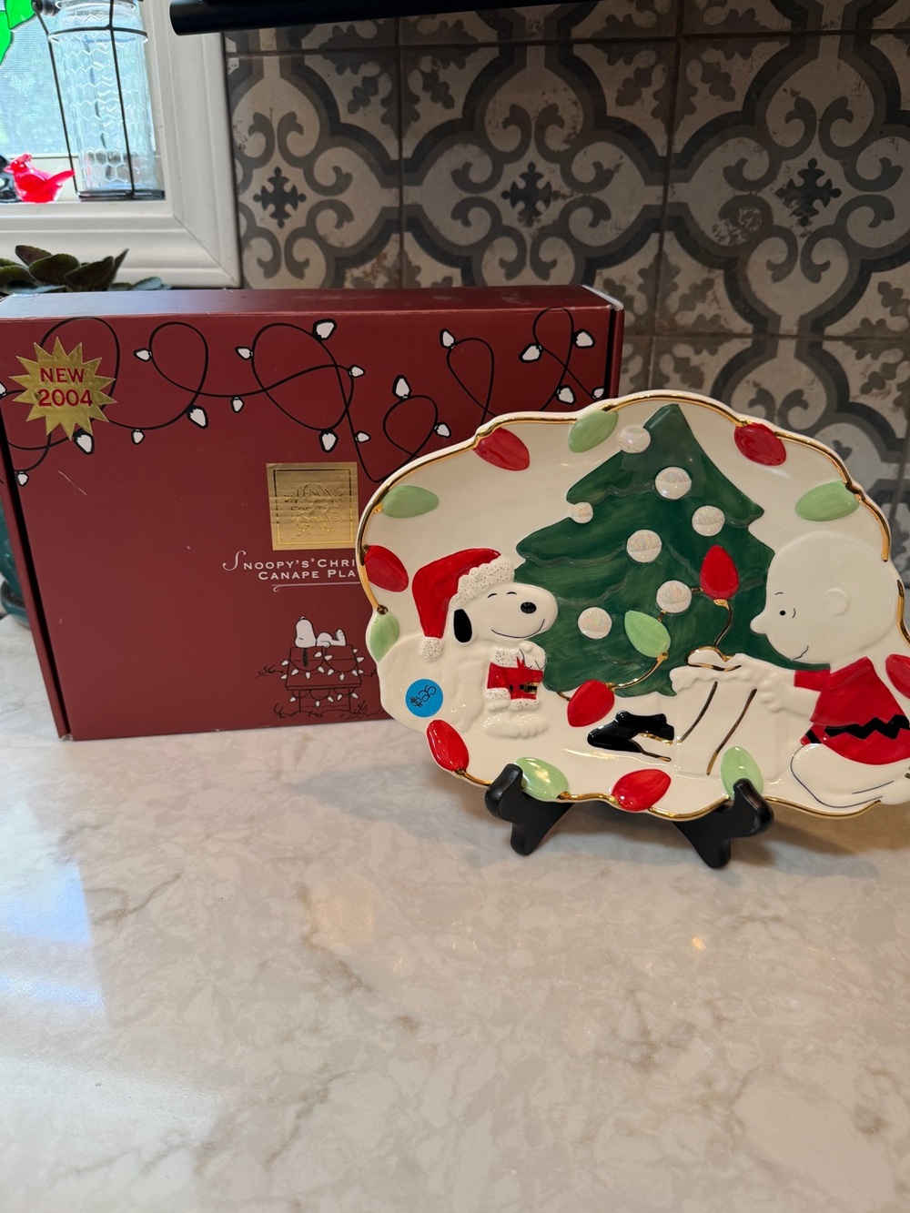 LENOX 2004 “SNOOPY'S CHRISTMAS” CANAPE PLATE 24K Gold Gilding- NEW IN ORIG BOX
